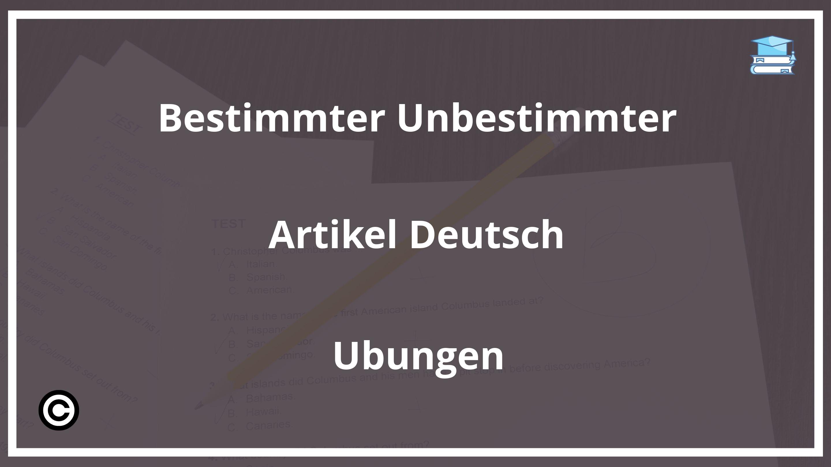 Bestimmter Unbestimmter Artikel Deutsch Übungen PDF